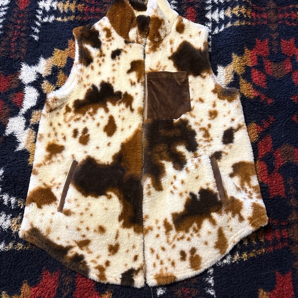 Jackets & Blazers - Brown and Cream cow print Fleece Vest